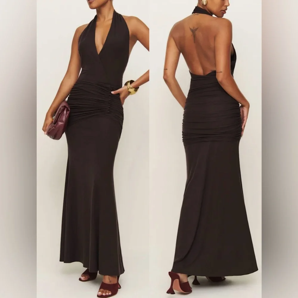 NWOT Reformation Arden Halter V neck Knit Maxi Black current Sz M Dress